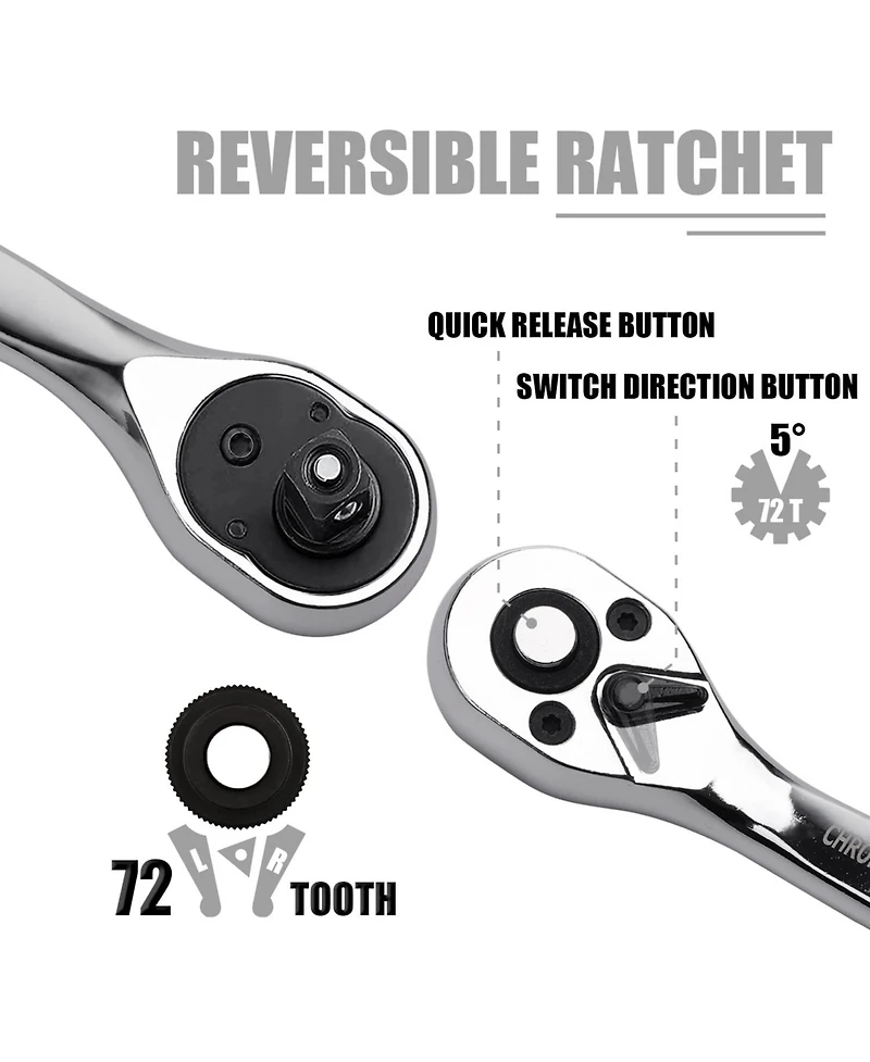 Xdovet 1/4inch Drive Socket Ratchet Wrench Set 53Pieces