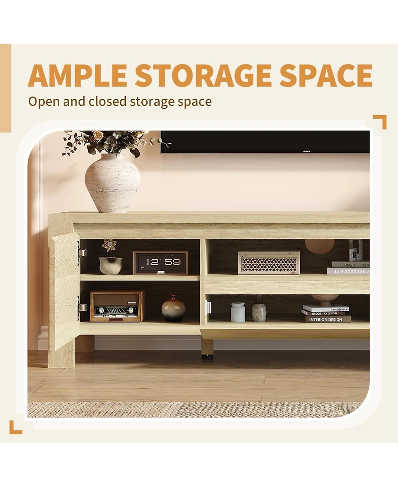 homfan Farmhouse Tv Stand with Doors and Cabinet, Modern Entertainment Center for Living Room and Bedroom Fits Tv's up to 70" Sturdy Wood Construction