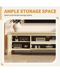 homfan Farmhouse Tv Stand with Doors and Cabinet, Modern Entertainment Center for Living Room and Bedroom Fits Tv's up to 70" Sturdy Wood Construction