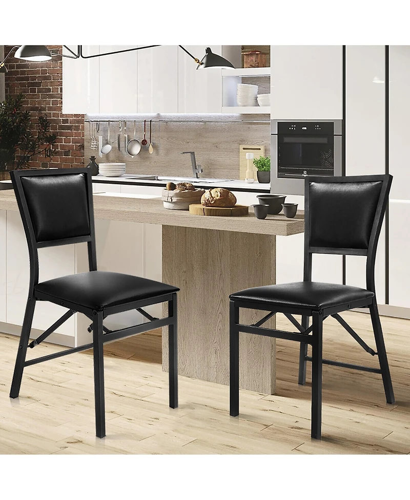 Gymax Set of 4 Steel Folding Chair Pu Upholstered Counter Height Side Chairs with High Backrest