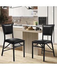 Gymax Set of 4 Steel Folding Chair Pu Upholstered Counter Height Side Chairs with High Backrest