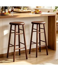 Gymax Set of 29'' Swivel Bar Stools with Backless Design Footrests and Strong Crossbars