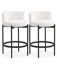Gymax Set of 2 Boucle Counter Stools with Curved Backrest Metal Frame Comfy Footrest