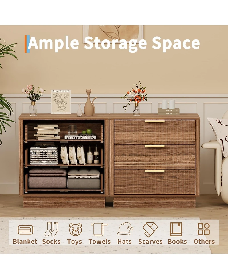 homfan 3 Drawer Dresser, 23 Inch Wood Chest of Drawers with Metal Handles for Bedroom or Living Room, Spacious Bedside Table and End