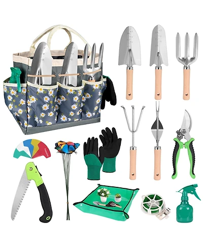 Xdovet Garden Tool Set Stainless Steel Shovel Pruning Shear Repotting Mat Bag