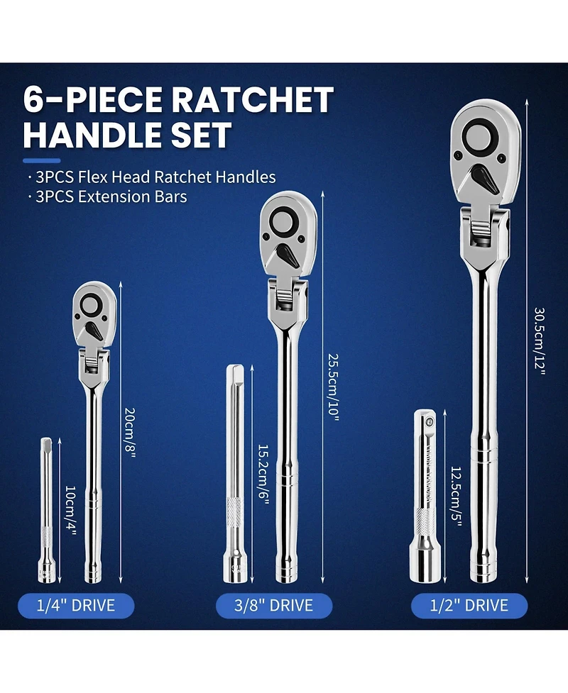 Xdovet Flex Head Ratchet Set 1/4 3/8 1/2 Drive 72-Tooth Swivel Quick-Release Extension Eva Case