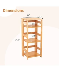 Gymax 4 Tier Bookshelf Floor Storage Shelf with Rubber Wood Frame Anti Toppling Kits