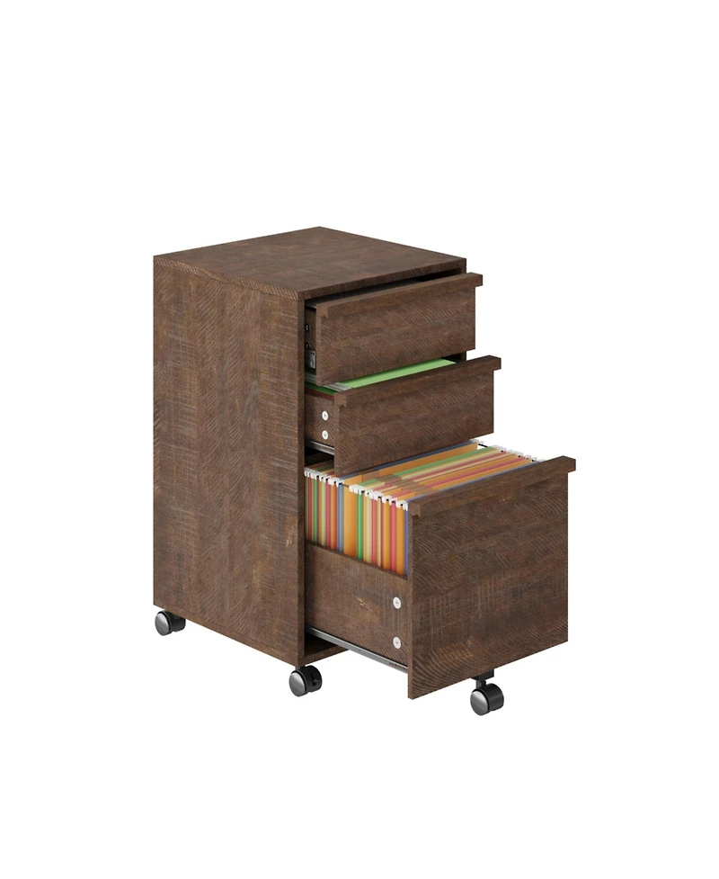 homfan Rolling File Cabinet with 3 Drawers Wood Mobile Filing Cabinet for Home Office, Under Desk Printer Stand with Wheels and 2 Locking Casters