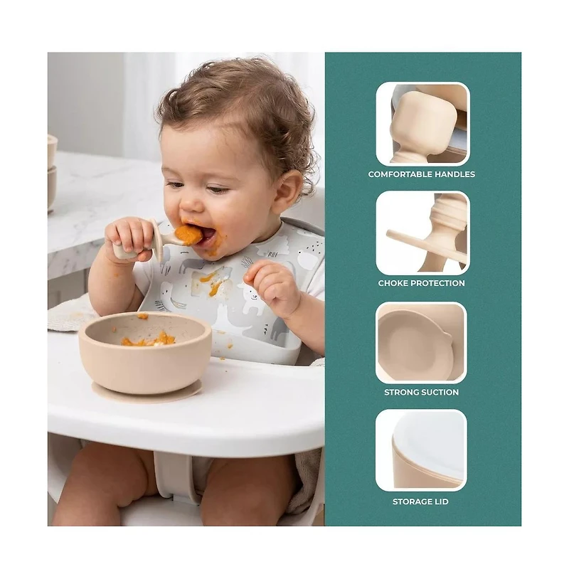 Sperric Silicone Baby Feeding Set, Suction Bowls with Lids, 4-Pack Led Weaning Spoon , and Fruit Feeders