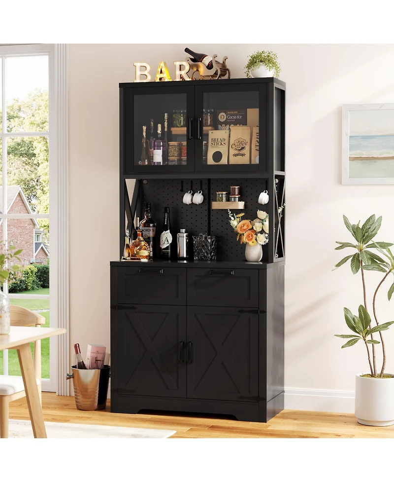 Aheaplus 71" Tall Farmhouse Kitchen Storage Cabinet with Door and Drawers