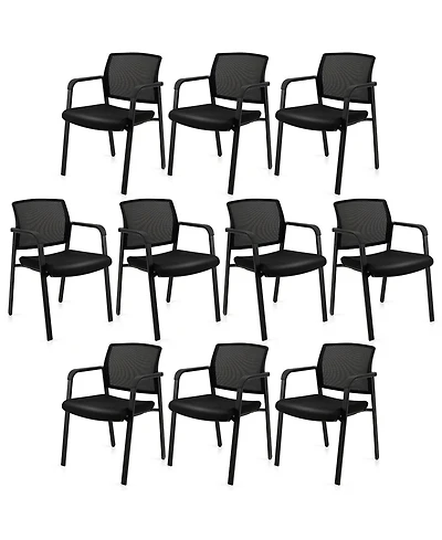 Gymax -Pack Office Conference Chair Set Mesh Guest Reception Stack Chairs with Caster Wheels