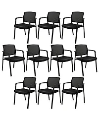 Gymax -Pack Office Conference Chair Set Mesh Guest Reception Stack Chairs with Caster Wheels