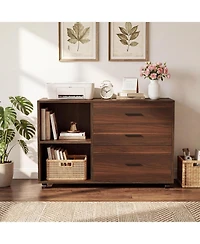 Tribesigns 39inch Rolling File Cabinet with 3 Drawers Wooden Office Lateral Filing Cabinet,Modern Printer Stand with Storage Shelves for Office