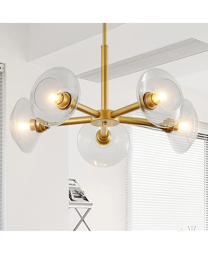 Midola 26" Modern 5-Light Sputnik Chandelier with Clear Glass Shades, Mid-Century Hanging Pendant Light Fixture for Dining Room, Living Room