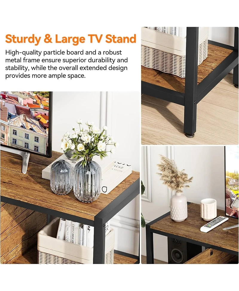 homfan Double Door Tv Cabinet with Metal Accents, 58 Inch Media Console Storage for Living Room Entertainment