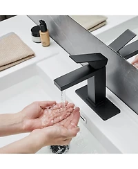 Midola Sink Faucet With Deck Plate Waterfall with Pop Up Drain and Supply Lines Bathroom Faucets for Sink 1 Hole One Handle Faucets Vanity Bath