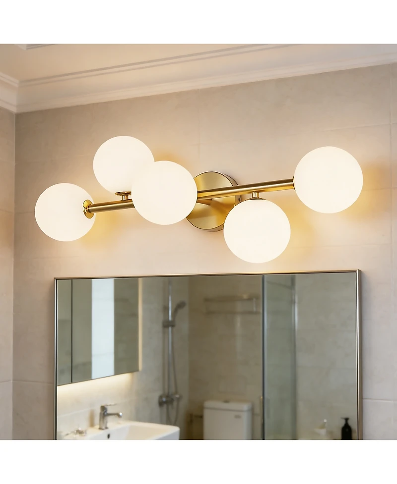 Midola 5-Light Bathroom Light Fixtures, Mid Century Modern Bathroom Light Ceiling Light, 3CCT Dimmable Led Wall Sconces Semi-Flush Mount Light Fixture