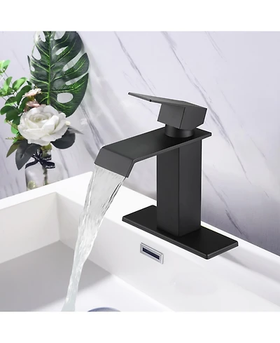 Midola Waterfall Spout Bathroom Faucet, Single Handle Bathroom Vanity Sink Faucet