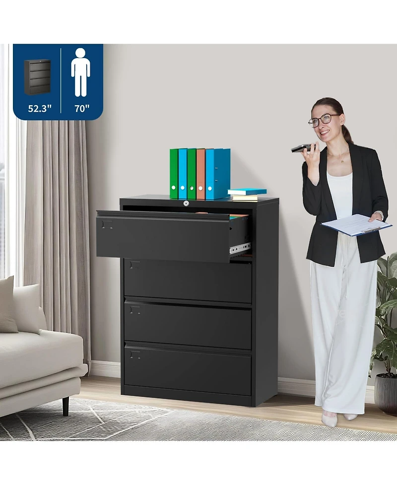 homfan 4-Drawer Lateral File Cabinet Heavy Duty Steel Filing Storage for Office and Home Lockable, Fits Legal/Letter/A4 Documents