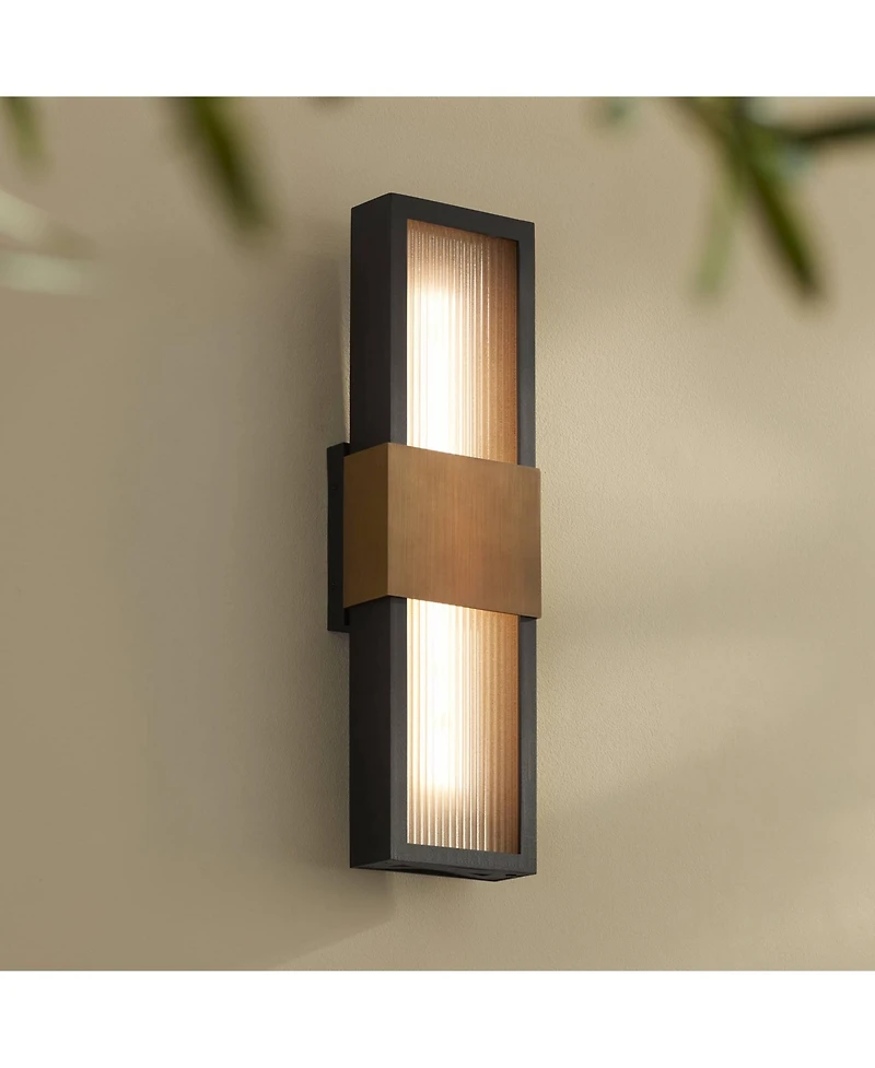 Possini Euro Design Radford 18inch H Sand and Brass Led Outdoor Wall Light