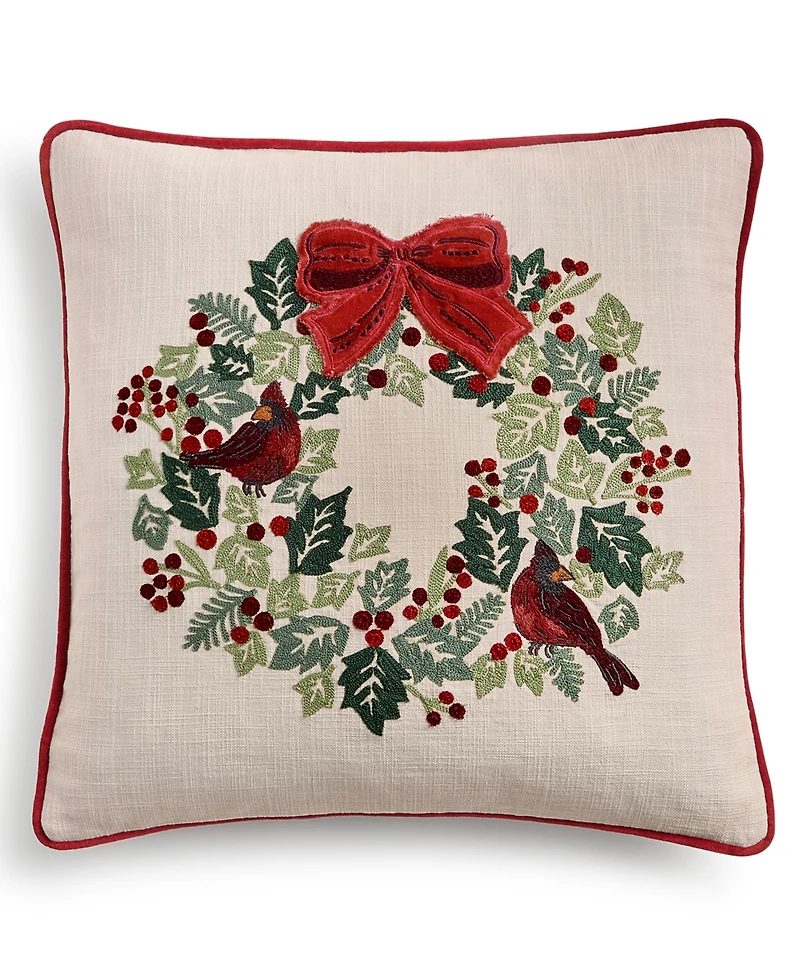 Charter Club Cardinal Wreath Decorative Pillow, 18" x 18", Macy's Exclusive