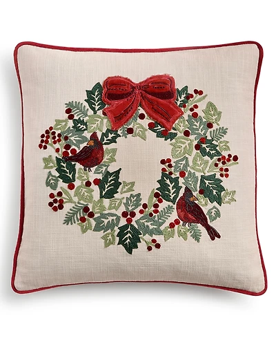 Charter Club Cardinal Wreath Decorative Pillow, 18" x 18", Macy's Exclusive
