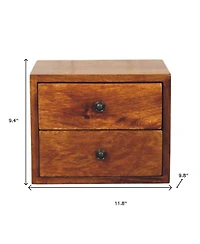 HomeRoots 12" Chestnut Solid Wood Two Drawer Floating Nightstand