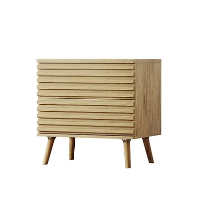 HomeRoots 23" Solid Wood Ribbed Texture Two Drawer Nightstand