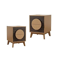 HomeRoots Set of Two 21" Solid Wood Square Two Drawer Nightstands