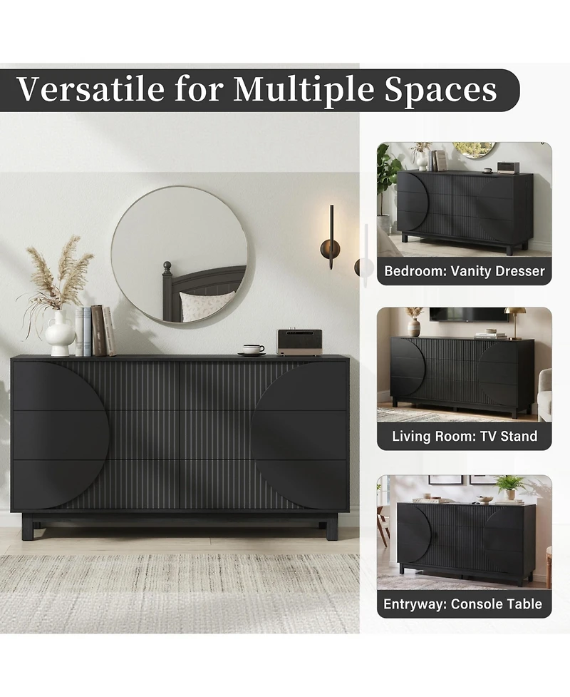 Clihome 60" W Modern 6-Drawer Fluted Dresser Chest