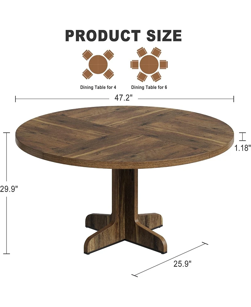 homfan Modern 47 Inch Round Dining Table for 4 to 6, Sturdy Wooden Base, Easy Assembly, for Kitchen, Dining Room or Living Room