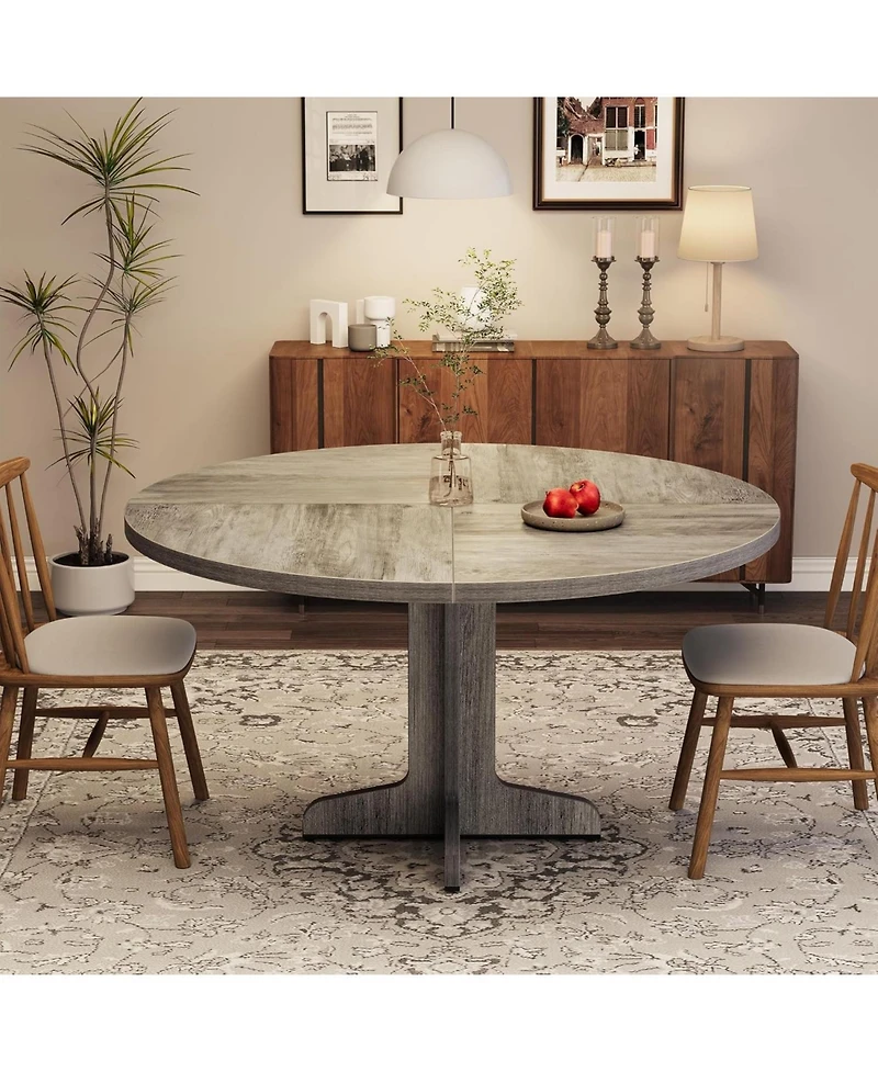 homfan 47 Inch Round Dining Table for 4, Pedestal Kitchen Table with Wood Grain Top, Farmhouse Style, Multiple Finishes Available