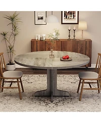 homfan 47 Inch Round Dining Table for 4, Pedestal Kitchen Table with Wood Grain Top, Farmhouse Style, Multiple Finishes Available