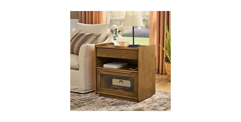 Lucky One Mid Century 2-Drawers Nightstand with Charging Station