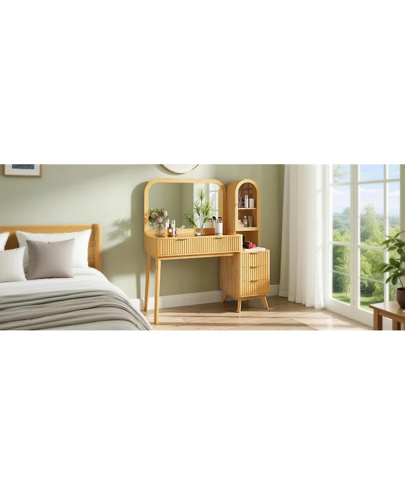 Streamdale Furniture 48'' Fluted Makeup Vanity Desk with Mirror 4 Drawers and Charging Station