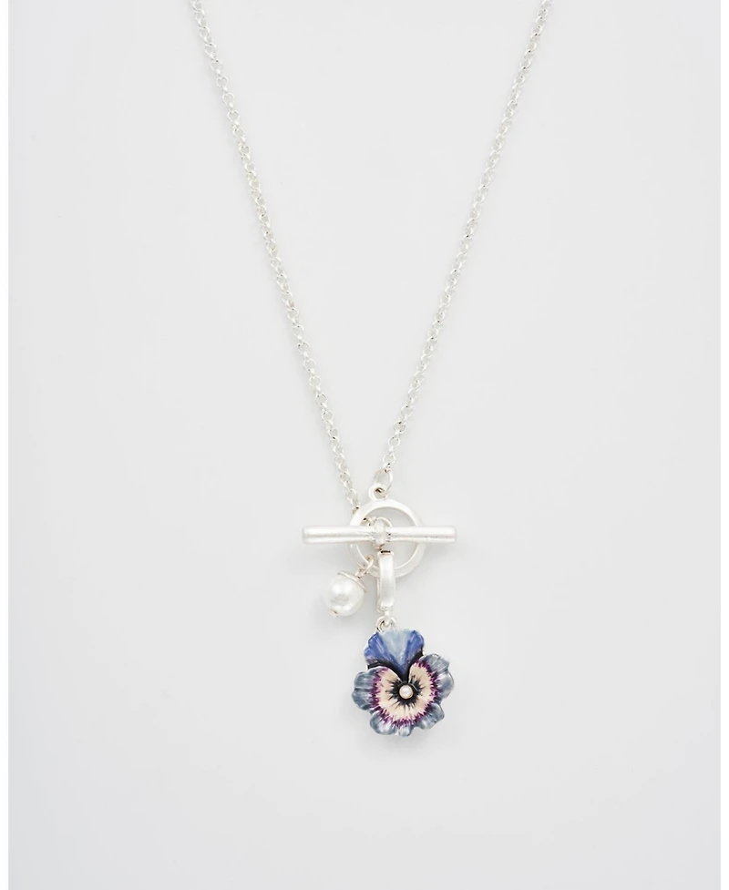 Fable England Pansy and Pearl Toggle Necklace