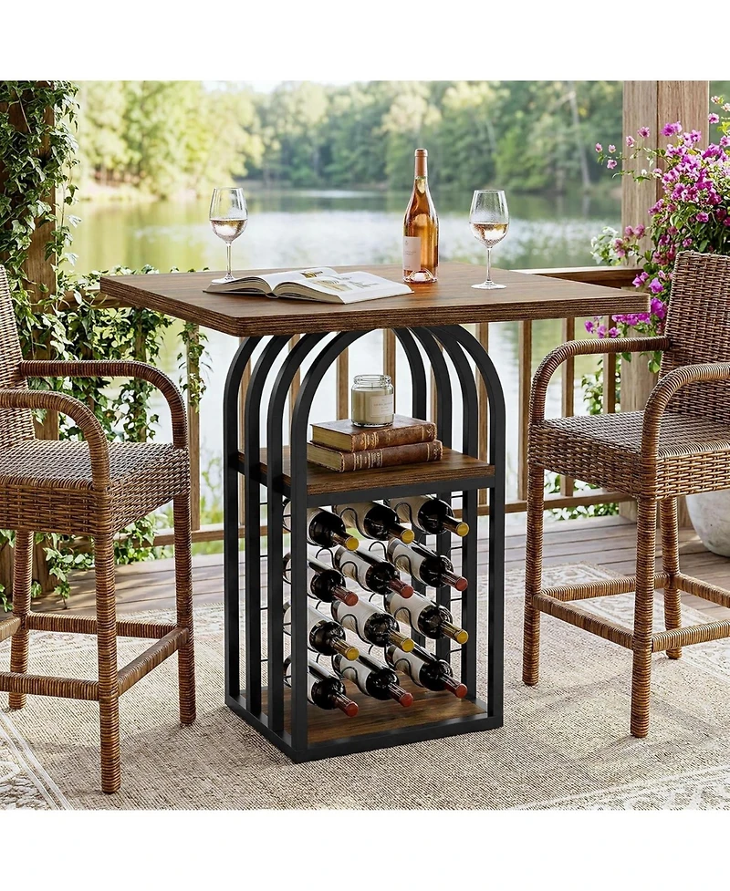 Tribesigns Square Bar Table, 35" Height Bistro Pub Table with 4-Tier Wine Rack Storage and Shelves, Cocktail Home Bar Unit
