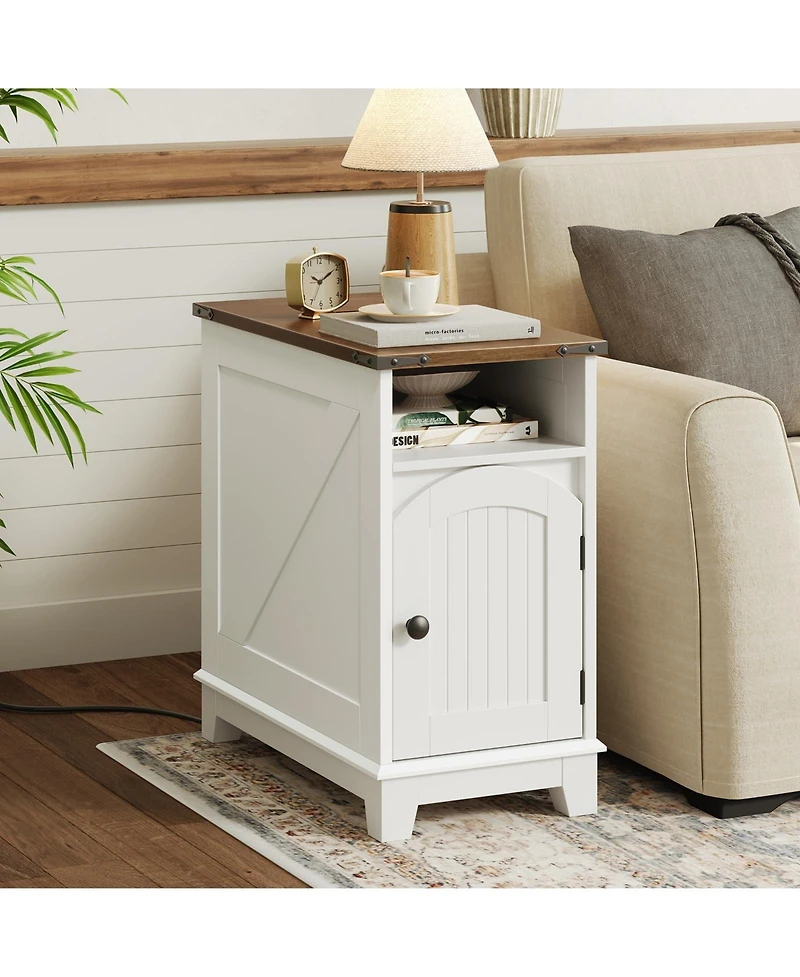 Slickblue Narrow Side Table with Built-In Charging Station for Living Room