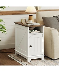 Slickblue Narrow Side Table with Built-In Charging Station for Living Room