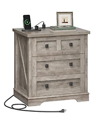 Slickblue Farmhouse 3-Drawer Nightstand with Charging Station for Bedroom
