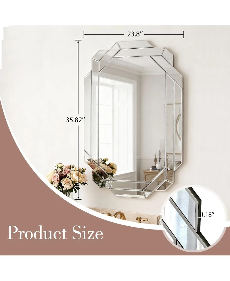 Laoties 36" x 24" Frameless Wall Mirror, Beveled Bathroom Vanity Mirror for Bedroom, Living Room and Entryway