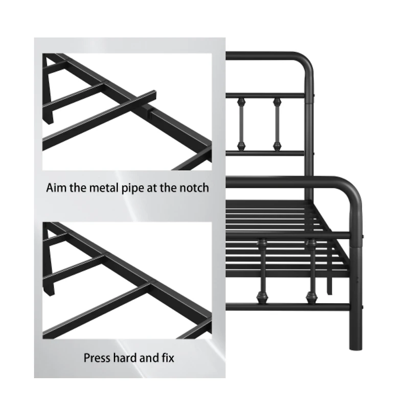 Lucky One Full Size Metal Platform Bed Frame with Headboard, Heavy Duty, Under-Bed Storage, No Box Spring Needed