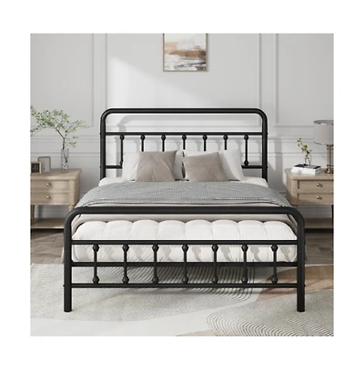 Lucky One Full Size Metal Platform Bed Frame with Headboard, Heavy Duty, Under-Bed Storage, No Box Spring Needed