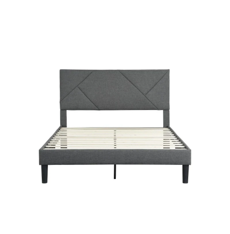 Lucky One Queen Size Upholstered Platform Bed Frame with Headboard, Strong Wood Slat Support, No Box Spring Needed, Easy Assembly