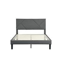 Lucky One Queen Size Upholstered Platform Bed Frame with Headboard, Strong Wood Slat Support, No Box Spring Needed, Easy Assembly