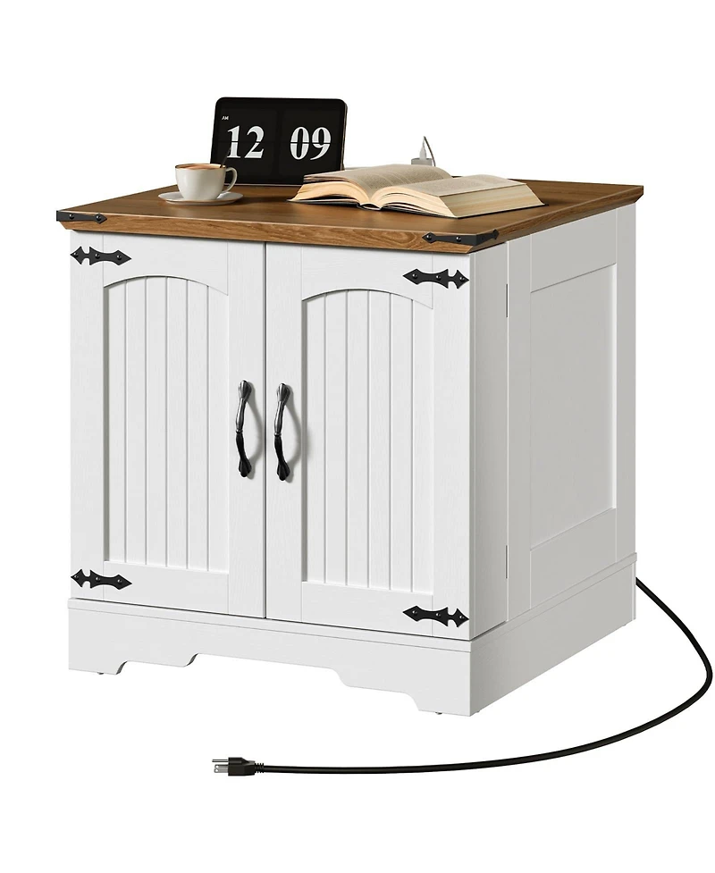 Slickblue Large Farmhouse Nightstand 23.6 Inch with Built-In Charging Station