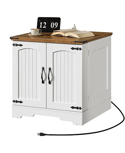 Slickblue Large Farmhouse Nightstand 23.6 Inch with Built-In Charging Station