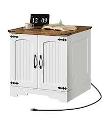Slickblue Large Farmhouse Nightstand 23.6 Inch with Built-In Charging Station