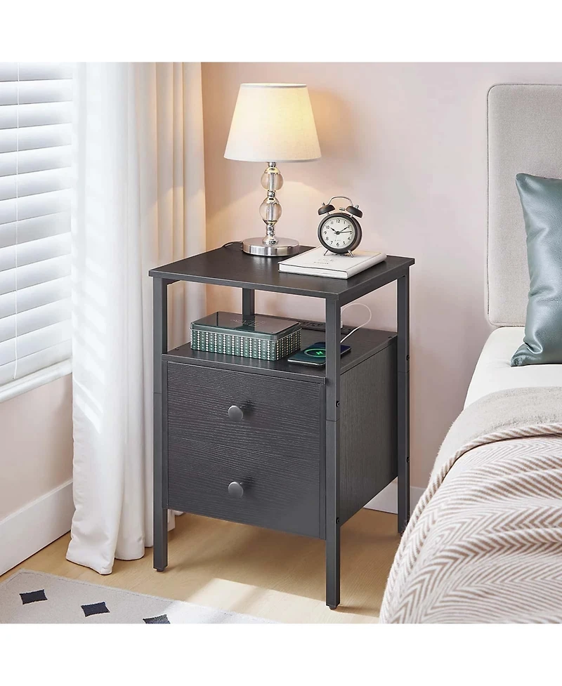 Slickblue 24-Inch Bedside Nightstand with 2 Drawers and Charging Outlets