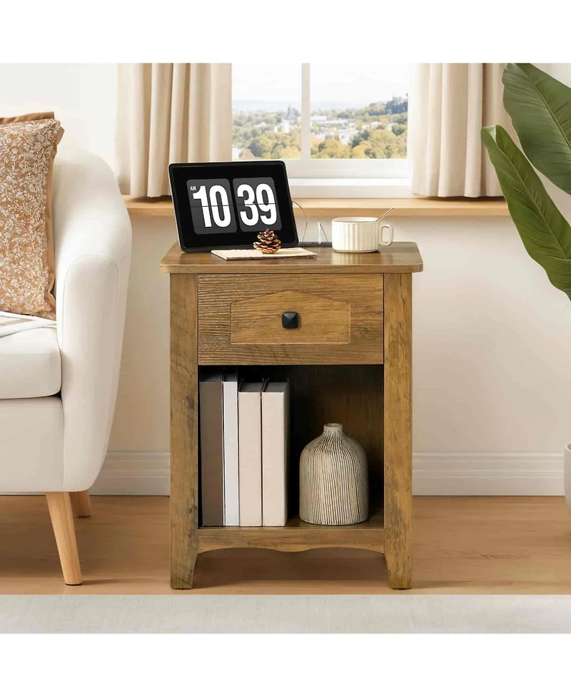 Slickblue Modern Bedside Nightstand with Built-In Charging Station and Storage